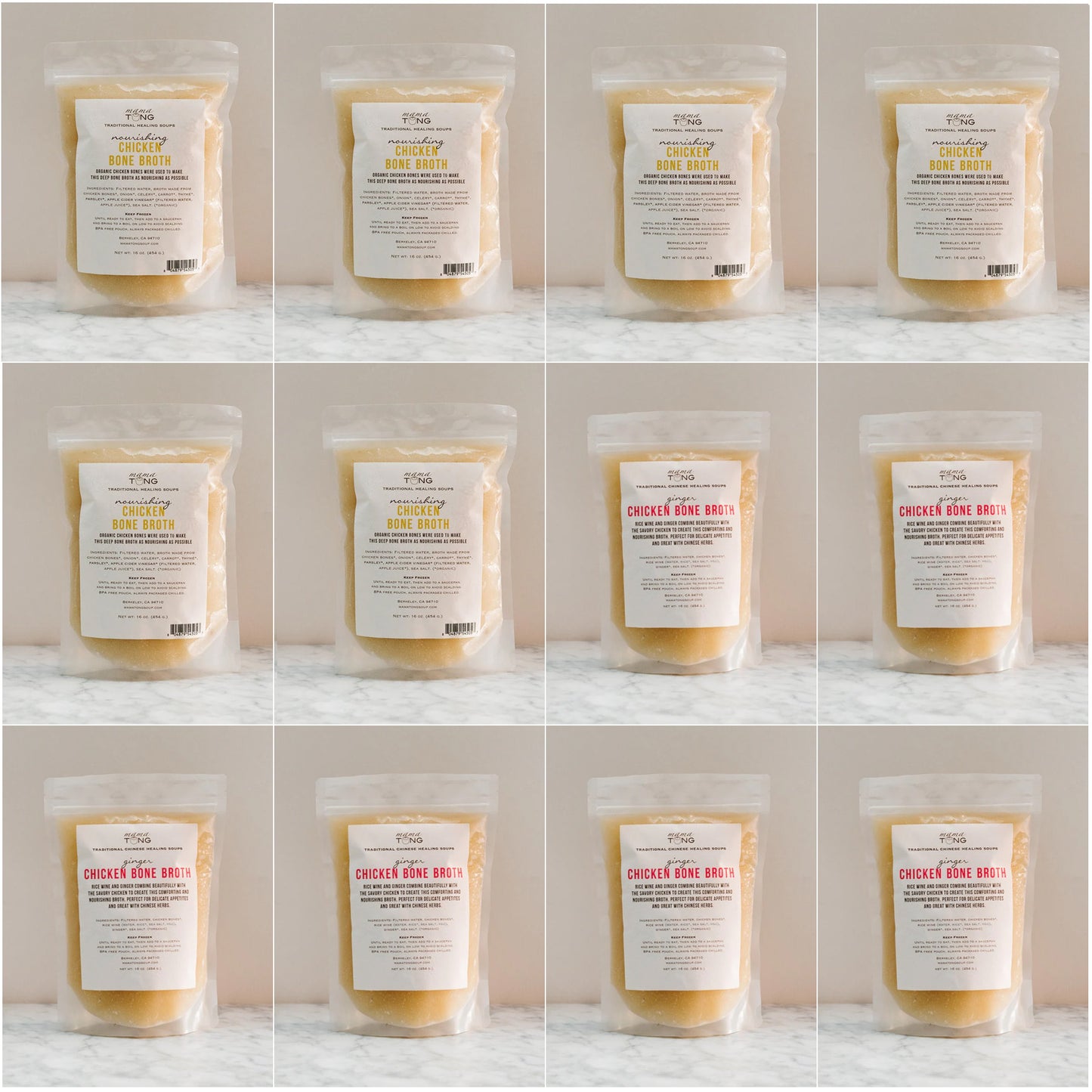 12 Frozen Pints of — 6 Ginger Chicken Bone Broth + 6 Chicken Bone Broth